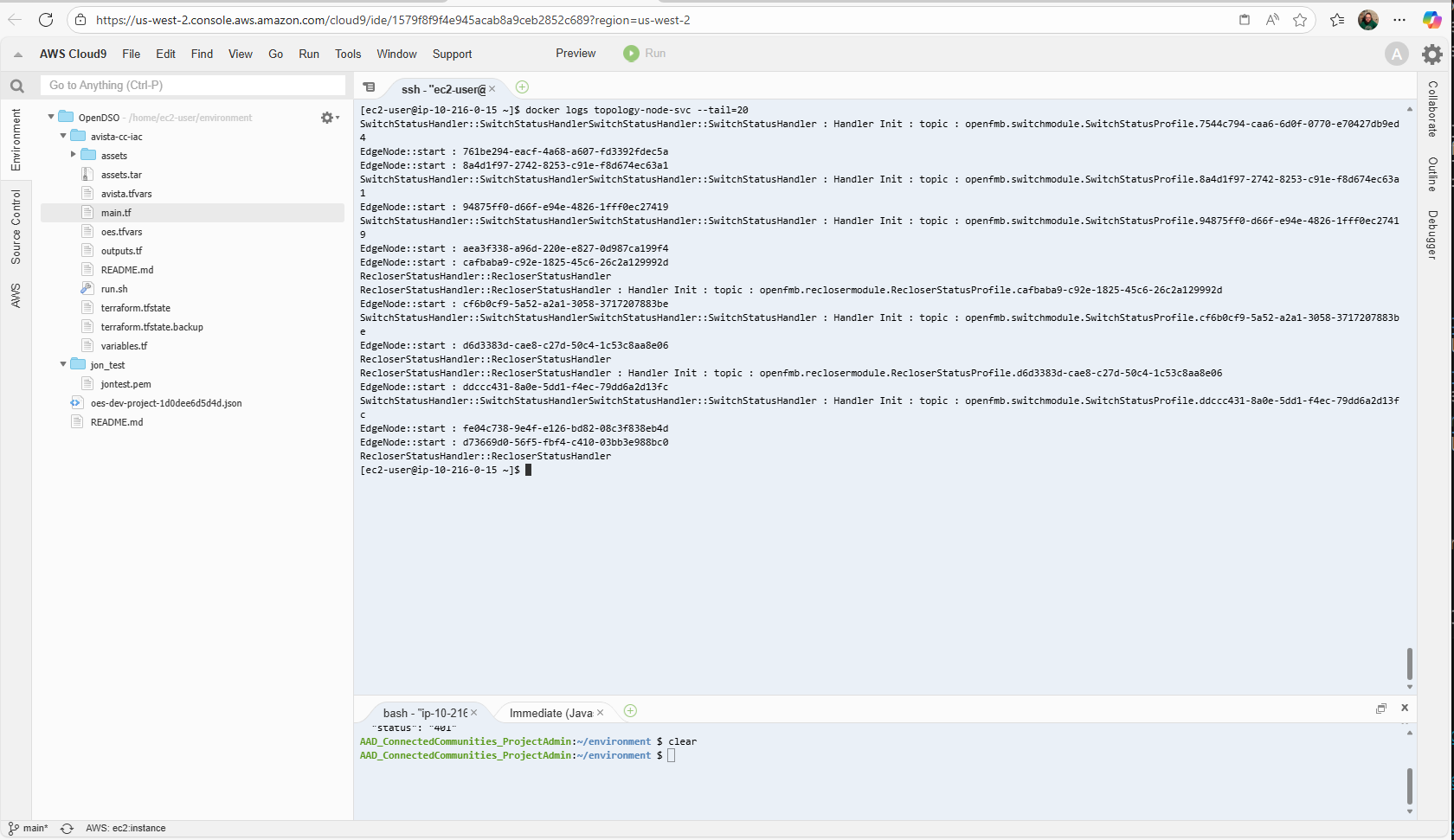 Docker logs for topology-node service